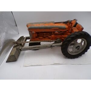 Vintage Hubley Orange Tractor with Front Loader Toy Farm Vehicle Display Decor
